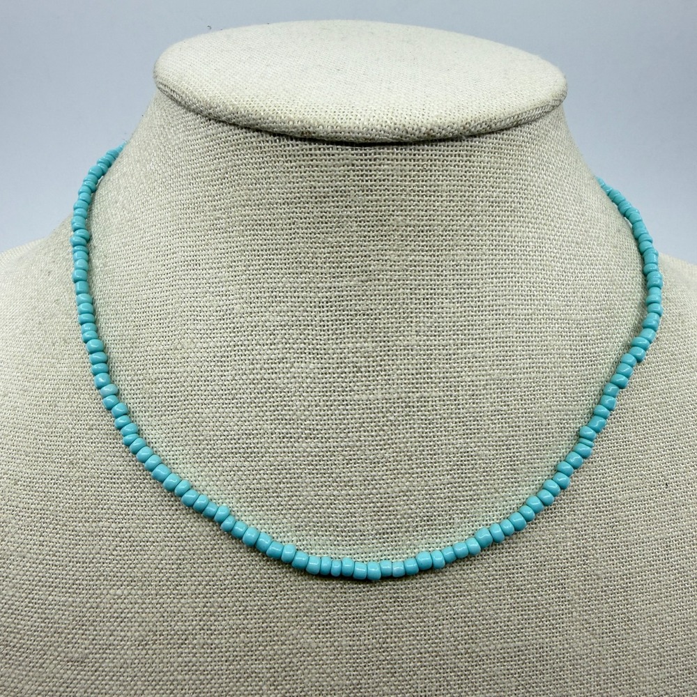 Y2K Bright Blue Seed Bead Necklace Boho Festival Layering Summer Statement Piece